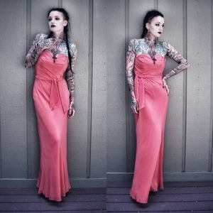 Ted baker coral pink silk strapless cassii gown